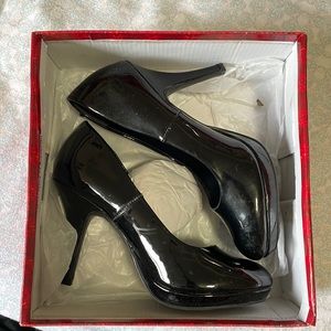 Black patent leather heels